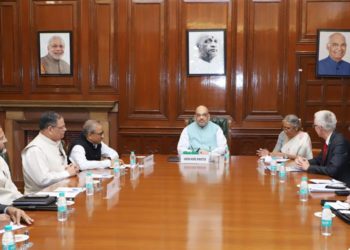 The Secretary General Interpol, Mr. Jurgen Stock calling on the Union Home Minister, Amit Shah, in New Delhi on August 31, 2019.