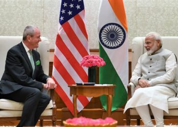 The Governor of New Jersey, Mr. Phil Murphy meeting the Prime Minister,  Narendra Modi, in New Delhi on September 16, 2019.