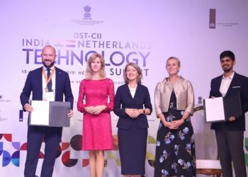 (L-R) Berend Buningh, the Head of Business Development, INCO; Mona Keizer, The State Secretary for Economic Affairs & Climate Policy (Netherlands) , Sigrid Kaag- The Minister for Foreign Trade & Development (Netherlands), Hrishikesh Datar, Founder & CEO of Vakilsearch