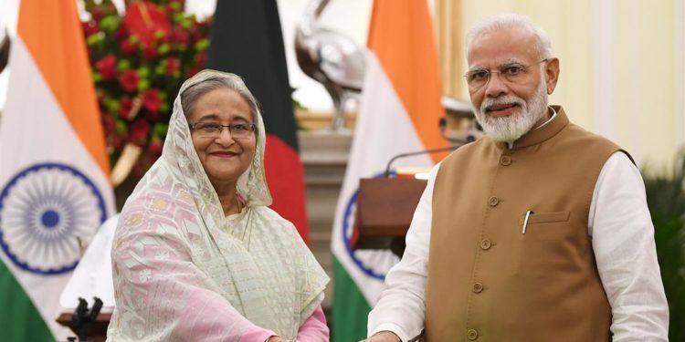 The Prime Minister, Shri Narendra Modi and the Prime Minister of Bangladesh, Ms. Sheikh Hasina, at the Joint Press Statements, at Hyderabad House, in New Delhi on October 05, 2019.