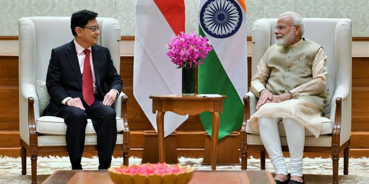 The Deputy Prime Minister of Singapore, Mr. Heng Swee Keat meeting the Prime Minister, Narendra Modi, in New Delhi on October 04, 2019.