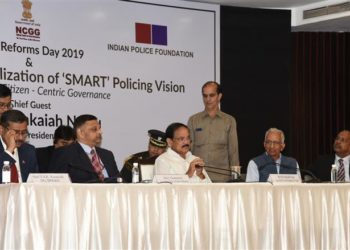 The Vice President,  M. Venkaiah Naidu at the Annual Day cum Police Reforms Day 2019 and National Conference on SMART Policing, in New Delhi on October 05, 2019.