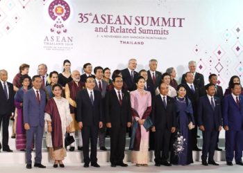 The Prime Minister, Shri Narendra Modi in a group photograph with the other leaders, during the Gala Dinner, in Bangkok, Thailand on November 03, 2019.