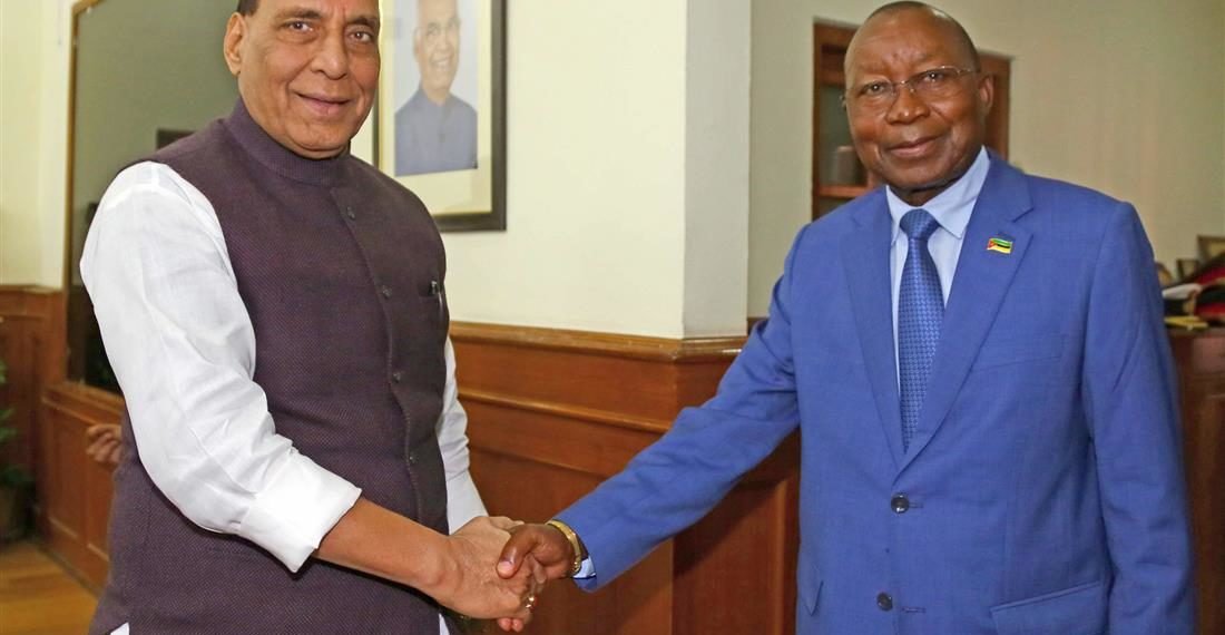 The Union Minister for Defence, Rajnath Singh meeting the Minister of National Defence of Mozambique, Mr. Atanasio Salvador M’tumuke, in New Delhi on November 29, 2019.