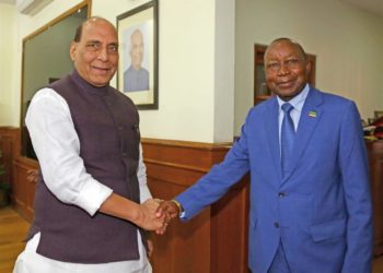 The Union Minister for Defence, Rajnath Singh meeting the Minister of National Defence of Mozambique, Mr. Atanasio Salvador M’tumuke, in New Delhi on November 29, 2019.