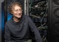 Habana Labs chairman Avigdor Willenz stands near a rack that incorporates Habana Labs' HLS-1 Gaudi artificial intelligence training system at Habana Labs' office in Caesarea, Israel. Willenz will serve as a senior adviser to the business unit as well as to Intel Corporation after Intel's purchase of Habana. (Credit: Eyal Toueg/Intel Corporation)