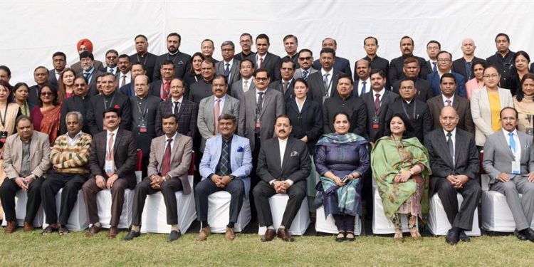 The Minister of State for Development of North Eastern Region (I/C), Prime Minister’s Office, Personnel, Public Grievances & Pensions, Atomic Energy and Space, Dr. Jitendra Singh in a group photograph with the IAS officers of the State Civil Services form different states undergoing the Induction Training Programme, in New Delhi on December 06, 2019.