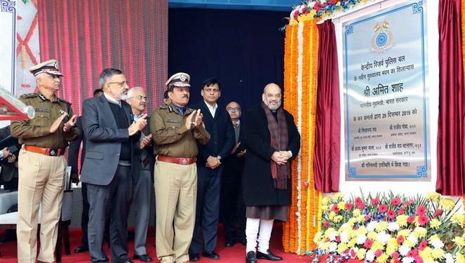 The Union Home Minister,  Amit Shah at the foundation stone laying ceremony of the new headquarters of CRPF, in New Delhi on December 29, 2019. The Minister of State for Home Affairs, Nityanand Rai, the Cabinet Secretary, Shri Rajiv Gauba, the Union Home Secretary,  Ajay Kumar Bhalla and other dignitaries are also seen.