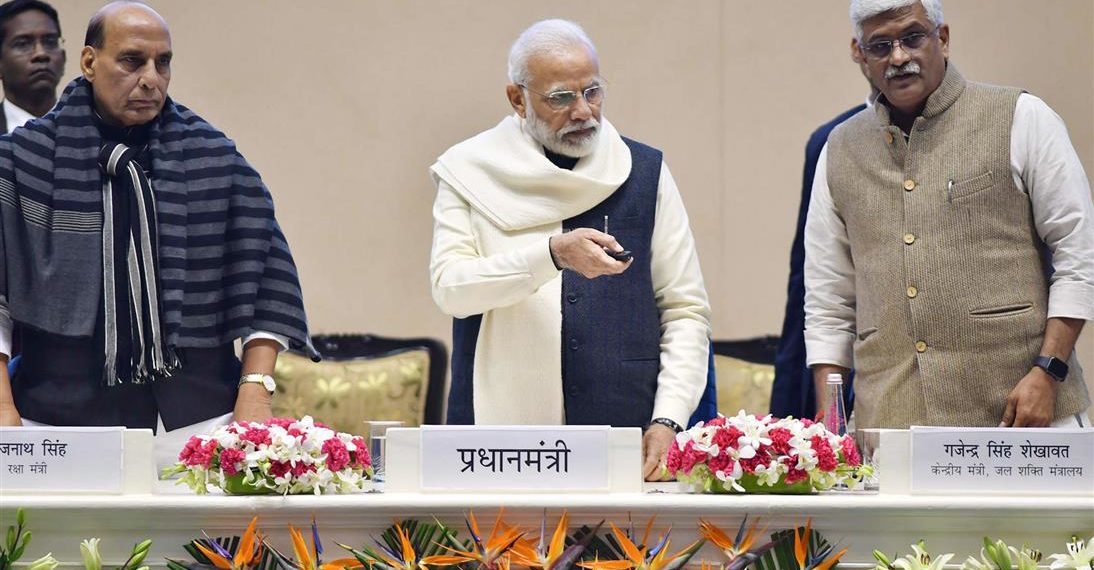 The Prime Minister, Shri Narendra Modi launching the Atal Bhujal Yojana (ATAL JAL) and names Rohtang Tunnel after Atal Bihari Vajpayee, on his birth anniversary, in New Delhi on December 25, 2019. The Union Minister for Defence, Shri Rajnath Singh and the Union Minister for Jal Shakti, Shri Gajendra Singh Shekhawat are also seen.