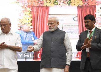 The Prime Minister,  Narendra Modi dedicates 5 DRDO Young Scientists Laboratories to the Nation, at a function, in Bengaluru on January 02, 2020. The Chief Minister of Karnataka, Shri B.S. Yediyurappa and the Secretary, Department of Defence R&D and Chairman, DRDO, Dr. G. Satheesh Reddy are also seen.