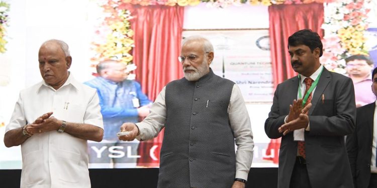 The Prime Minister,  Narendra Modi dedicates 5 DRDO Young Scientists Laboratories to the Nation, at a function, in Bengaluru on January 02, 2020. The Chief Minister of Karnataka, Shri B.S. Yediyurappa and the Secretary, Department of Defence R&D and Chairman, DRDO, Dr. G. Satheesh Reddy are also seen.