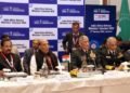 The Union Minister for Defence, Rajnath Singh chairing the first India-Africa Defence Ministers’ Conclave 2020, on the sidelines of the DefExpo2020, in Lucknow on February 06, 2020. The Minister of State for AYUSH (Independent Charge) and Defence, Shripad Yesso Naik, the Chief of Defence Staff (CDS), General Bipin Rawat, the Chief of Naval Staff, Admiral Karambir Singh, the Chief of the Air Staff, Air Chief Marshal R.K.S. Bhadauria, the Chief of the Army Staff, General Manoj Mukund Naravane and Defence Secretary Dr. Ajay Kumar are also seen.