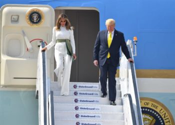 The President of United States of America (USA), Mr. Donald Trump and First Lady Mrs. Melania Trump arrive at Sardar Vallabhbhai Patel International Airport, in Ahmedabad, Gujarat on February 24, 2020.