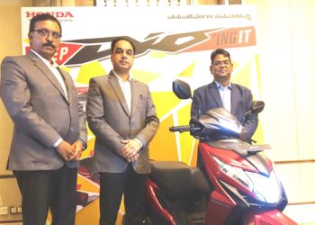 Left to right : Mr. Prabhu Nagaraj, Vice President - Brand & Communication, Honda Motorcycle and Scooter India Pvt. Ltd. , Mr. Yadvinder Singh Guleria, Senior Vice President- Sales and Marketing, Honda Motorcycle & Scooter India Pvt. Ltd. and Mr. Yogesh Mathur- Regional Manager- Sales, South, Honda Motorcycle & Scooter India Pvt. Ltd. at the launch of all new BSVI Dio in Bangalore.