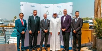 Grand Hyatt Makkah Signing CeremonyLeft to Right: Hisham Ebied - Senior Executive Hospitality (Umm Alqura), Khaled Abu Namous – CFO (Umm Alqura), Peter Fulton – Group President, EAME/SWA (Hyatt), Yasser AbuAteek – CEO (Umm Alqura), Kurt Straub – VP Operations EAME/SWA (Hyatt), Ludwig Bouldoukian – RVP Development MENA (Hyatt)