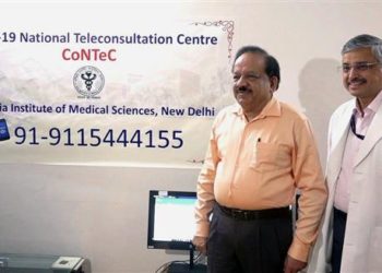 The Union Minister for Health & Family Welfare, Science & Technology and Earth Sciences, Dr. Harsh Vardhan launches the COVID-19 National Teleconsultation Centre (CoNTeC), at All India Institute of Medical Sciences, New Delhi on March 28, 2020.