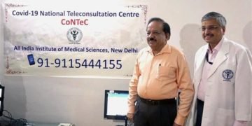 The Union Minister for Health & Family Welfare, Science & Technology and Earth Sciences, Dr. Harsh Vardhan launches the COVID-19 National Teleconsultation Centre (CoNTeC), at All India Institute of Medical Sciences, New Delhi on March 28, 2020.