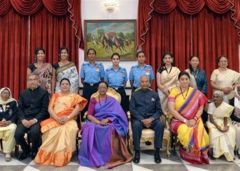 The President, Ram Nath Kovind with the recipients of the Nari Shakti Puruskar for the year 2019, on the occasion of the International Women’s Day, at Rashtrapati Bhavan, in New Delhi on March 08, 2020. The Union Minister for Women & Child Development and Textiles, Smt. Smriti Irani, the Minister of State for Women and Child Development, Sushri Debasree Chaudhuri and other dignitaries are also seen.