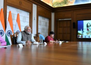 The Prime Minister, Shri Narendra Modi interacting with the Print Media Journalists on tackling the challenge of COVID-19 through video conference, in New Delhi on March 24, 2020.