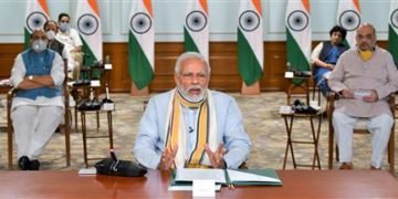 The Prime Minister, Shri Narendra Modi holds 5th meeting with the State Chief Ministers via video conferencing on COVID-19 situation, in New Delhi on May 11, 2020.