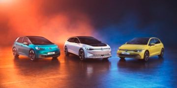 The Volkswagen winners at “Automotive Brand Contest 2020”: ID.3, ID.SPACE VIZZION and new Golf (f.l.t.r.)
