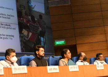 The Union Minister for Finance and Corporate Affairs, Smt. Nirmala Sitharaman holding the 5th press conference to announce the details of special economic package, in New Delhi on May 17, 2020.
The Minister of State for Finance and Corporate Affairs, Shri Anurag Singh Thakur and other dignitaries are also seen.