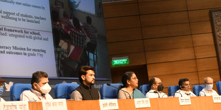 The Union Minister for Finance and Corporate Affairs, Smt. Nirmala Sitharaman holding the 5th press conference to announce the details of special economic package, in New Delhi on May 17, 2020.
The Minister of State for Finance and Corporate Affairs, Shri Anurag Singh Thakur and other dignitaries are also seen.