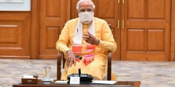 The Prime Minister, Narendra Modi chairing a meeting of the National Disaster Management Authority regarding the situation in Visakhapatnam, in New Delhi on May 07, 2020.