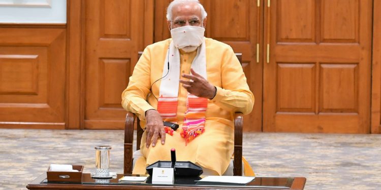 The Prime Minister, Narendra Modi chairing a meeting of the National Disaster Management Authority regarding the situation in Visakhapatnam, in New Delhi on May 07, 2020.