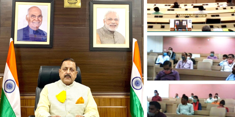 The Minister of State for Development of North Eastern Region (I/C), Prime Ministers Office, Personnel, Public Grievances & Pensions, Atomic Energy and Space, Dr. Jitendra Singh addressing the 61st Foundation Day programme of Lal Bahadur Shastri National Academy of Administration (LBSNAA), Mussoorie via video conferencing, in New Delhi on September 10, 2020.