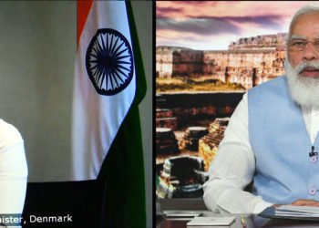 The Prime Minister, Shri Narendra Modi and the Prime Minister of Denmark, Ms. Mette Frederiksen at the India-Denmark Virtual Bilateral Summit, in New Delhi on September 28, 2020.