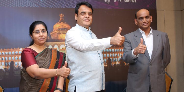 From L to R : Meena Nagaraj. C. N, IAS - Director, Department of Electronics. IT & BT and Managing Director, KITS, Government of Karnataka,  Dr.C. N. Ashwath Narayan - Deputy Chief Minister of Karnataka and Minister for IT, BT and S&T ,  Dr. E.V. Ramana Reddy, IAS – Additional Chief Secretary to Chief Minister and Department of Electronics, IT, BT and S&T, Government of Karnataka,.