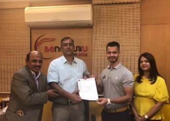 From left Mr Dyaberi ( Vice President, KSLTA), Mr Maheshwar Rao IAS  (Secretary KSLTA), Mr Yash Pandey (Director Peak Performance), Ms Dipali Pandey (co founder Peak performance)