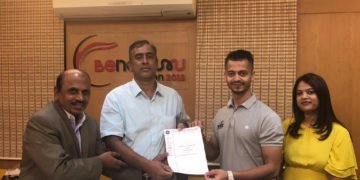 From left Mr Dyaberi ( Vice President, KSLTA), Mr Maheshwar Rao IAS  (Secretary KSLTA), Mr Yash Pandey (Director Peak Performance), Ms Dipali Pandey (co founder Peak performance)