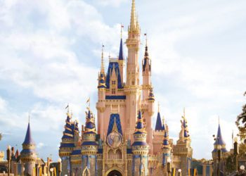 In this artist rendering, Cinderella Castle shines with new golden and EARidescent décor at Magic Kingdom Park as part of “The World’s Most Magical Celebration,” which begins Oct. 1, 2021, in honor of the 50th anniversary of Walt Disney World Resort in Lake Buena Vista, Fla. (Disney)