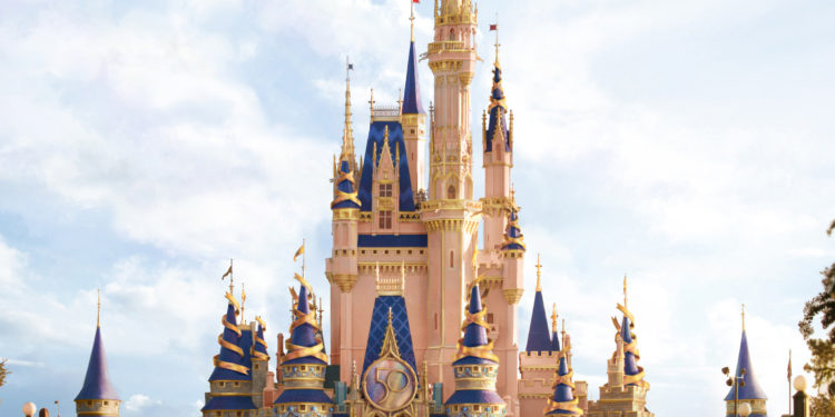 In this artist rendering, Cinderella Castle shines with new golden and EARidescent décor at Magic Kingdom Park as part of “The World’s Most Magical Celebration,” which begins Oct. 1, 2021, in honor of the 50th anniversary of Walt Disney World Resort in Lake Buena Vista, Fla. (Disney)