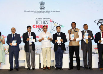 The Union Minister for Chemicals and Fertilizers,  D.V. Sadananda Gowda releasing the publication at the inauguration of the INDIA CHEM 2021 - 11th Biennial International Exhibition and Conference, in New Delhi on March 17, 2021.