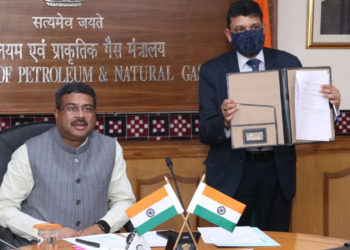 The Union Minister for Petroleum & Natural Gas and Steel, Shri Dharmendra Pradhan at the virtual inauguration of IOC Phinergy Private Limited & Signing of Letter of Intent with Auto OEM, in New Delhi on March 17, 2021.