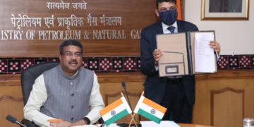The Union Minister for Petroleum & Natural Gas and Steel, Shri Dharmendra Pradhan at the virtual inauguration of IOC Phinergy Private Limited & Signing of Letter of Intent with Auto OEM, in New Delhi on March 17, 2021.