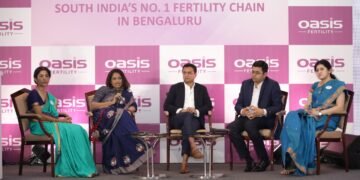 Seated L to R Dr Rajeshwari MV, Clinical Head (Bangalore) & Fertility Specialist, Dr Durga Rao, Co-Founder & Medical Director, Mr Kiran Gadela, Co-Founder & Managing Director, Dr Krishna Chaitanya, Scientific