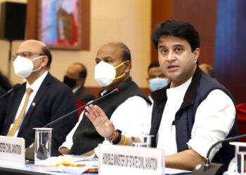 The Union Minister for Civil Aviation,  Jyotiraditya M. Scindia addressing at the Civil Aviation Ministers Conference, in New Delhi on November 19, 2021.
	The Union Minister for Social Justice and Empowerment, Dr. Virendra Kumar and the Secretary, Ministry of Civil Aviation,  Rajiv Bansal are also seen.