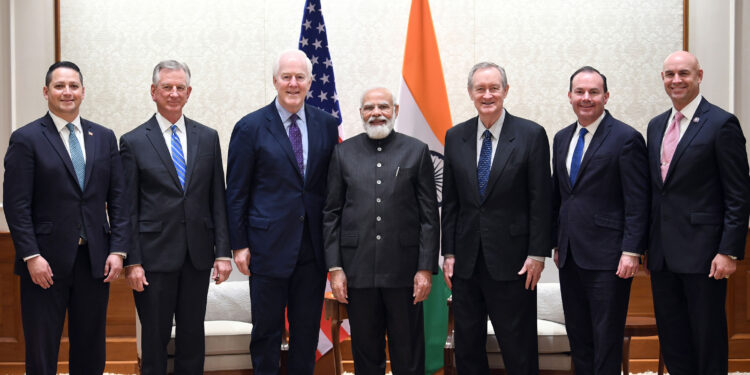 The Prime Minister, Shri Narendra Modi meeting with the United States Congressional Delegation, in New Delhi on November 13, 2021.