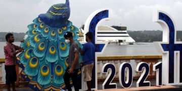 Preparations in full swing for 52nd edition of the International Film Festival of India (IFFI-2021), in Panaji, Goa on November 19, 2021.