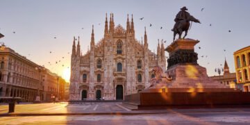 The Duomo di Milano (Milan Cathedral) with the Piazza del Duomo