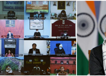 PM interacting with the DMs of various districts on the implementation of key government schemes, through video conferencing, in New Delhi on January 22, 2022.