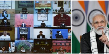 PM interacting with the DMs of various districts on the implementation of key government schemes, through video conferencing, in New Delhi on January 22, 2022.