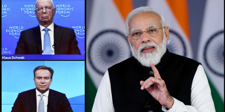 The Prime Minister, Narendra Modi delivers State of the World special address at the World Economic Forums Davos Agenda 2022 through video conferencing, in New Delhi on January 17, 2022.