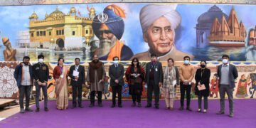 The Secretary, Ministry of Culture,  Govind Mohan visiting Rajpath to review installation of Gigantic Kala Kumbh Scrolls for Republic Day 2022, in New Delhi on January 20, 2022.