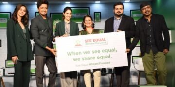 From L-R: Shibani Dandekar, Riteish and Genelia Deshmukh, Dr. Nandita Shah of Akshara Centre, Sharat Verma, CMO, Fabric Care, P&G and Josy Paul, Chairman, BBDO seen at the launch of Ariel #ShareTheLoad film Season 5 - #SeeEqual