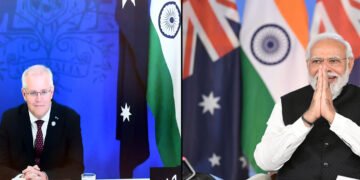 PM addressing at the 2nd India-Australia Virtual Summit, in New Delhi on March 21, 2022.